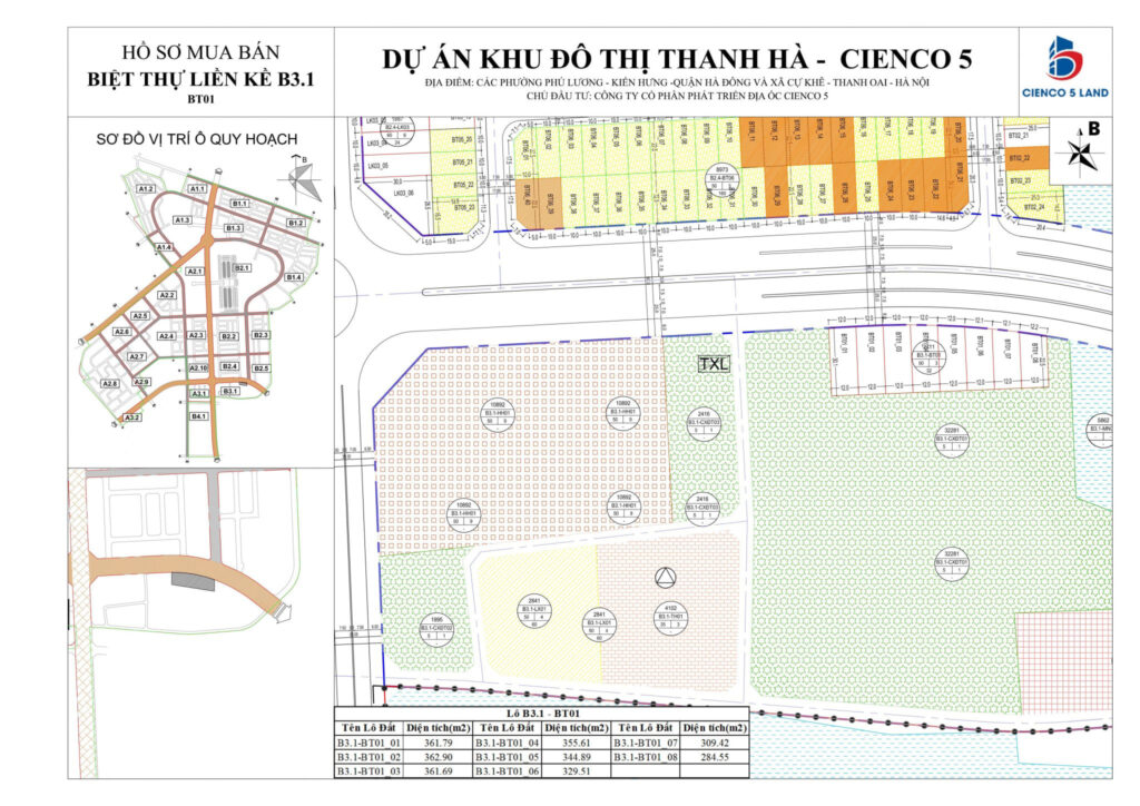 Mặt Bằng sơ đồ B3.1 Biệt Thự Thanh Hà Mường Thanh