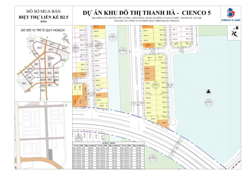 Sơ đồ mặt bằng ô đất khu B2.5 biệt thự thanh hà mường thanh 02