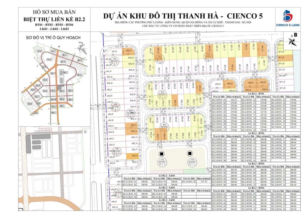 Sơ đồ mặt bằng khu B2.2 Liền Kề Biệt Thự Thanh Hà Mường Thanh – 02