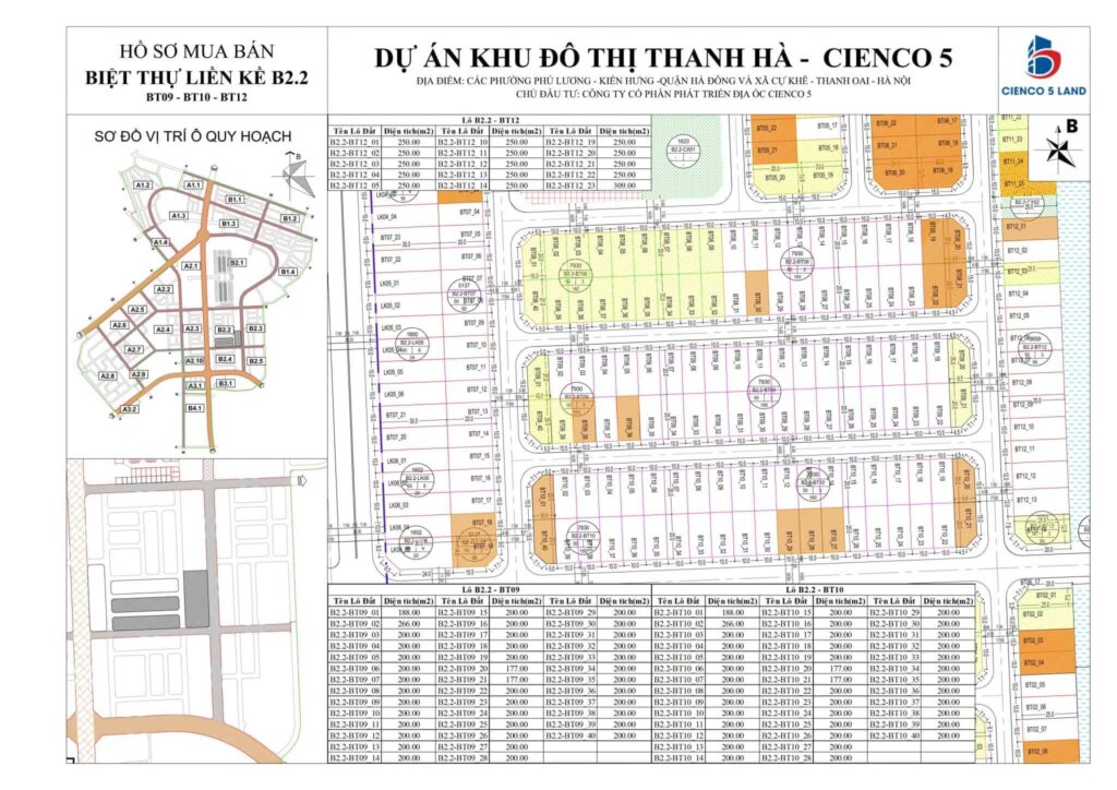 Sơ đồ mặt bằng khu B2.2 Liền Kề Biệt Thự Thanh Hà Mường Thanh – 04 